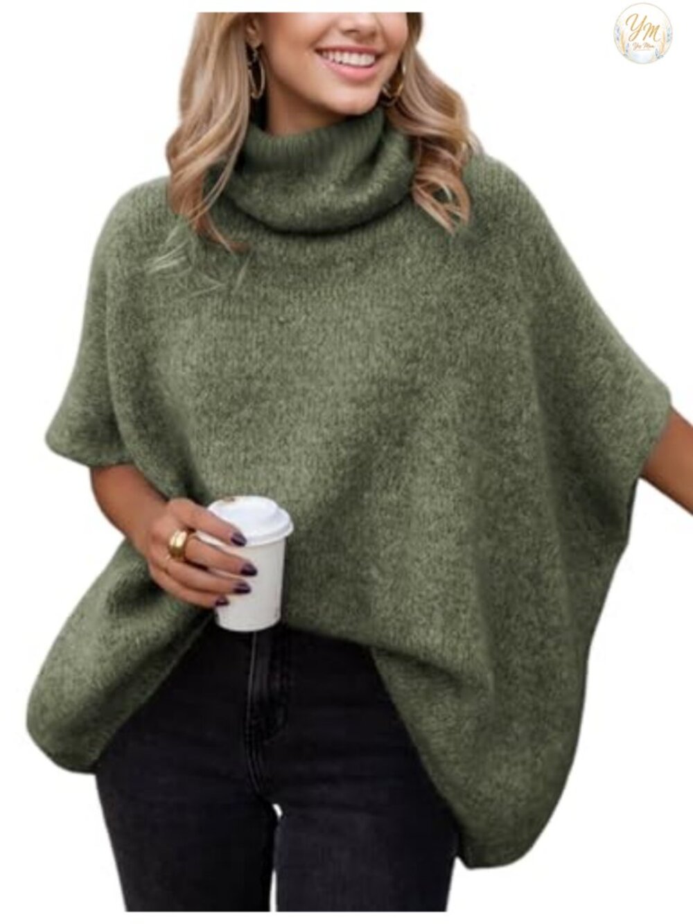Womens Oversized Chunky Turtleneck Sweater Batwing Sleeve Knit Pullover
